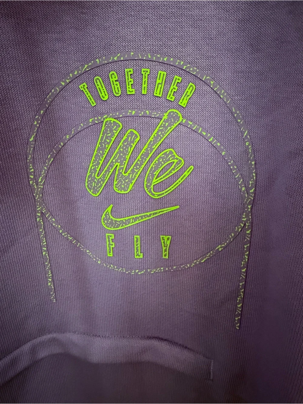 Nike Purple Hoodie with Neon Green We Fly Basketball Logo Size Large NWT